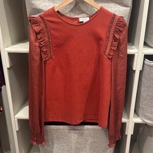 Anthropologie hardly worn! Terracotta Ruffle Blouse